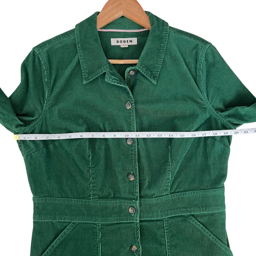 Boden Flora Dark Green Cord Button Long Sleeve Shirt Dress SZ 10R Fall Corduroy - Picture 10 of 13